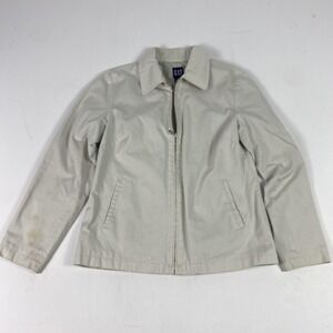 GAP Jacket Womens Medium Beige Cotton Twill Full Zip Collared Lined Casual Short